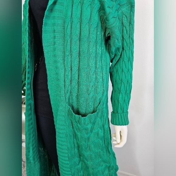 Cardigan Cable Knit Maxi Length Open Front Sweater - Picture 4 of 5